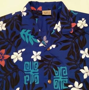 Royal Creations Blue Hawaiian Shirt Large Floral Made in Hawaii